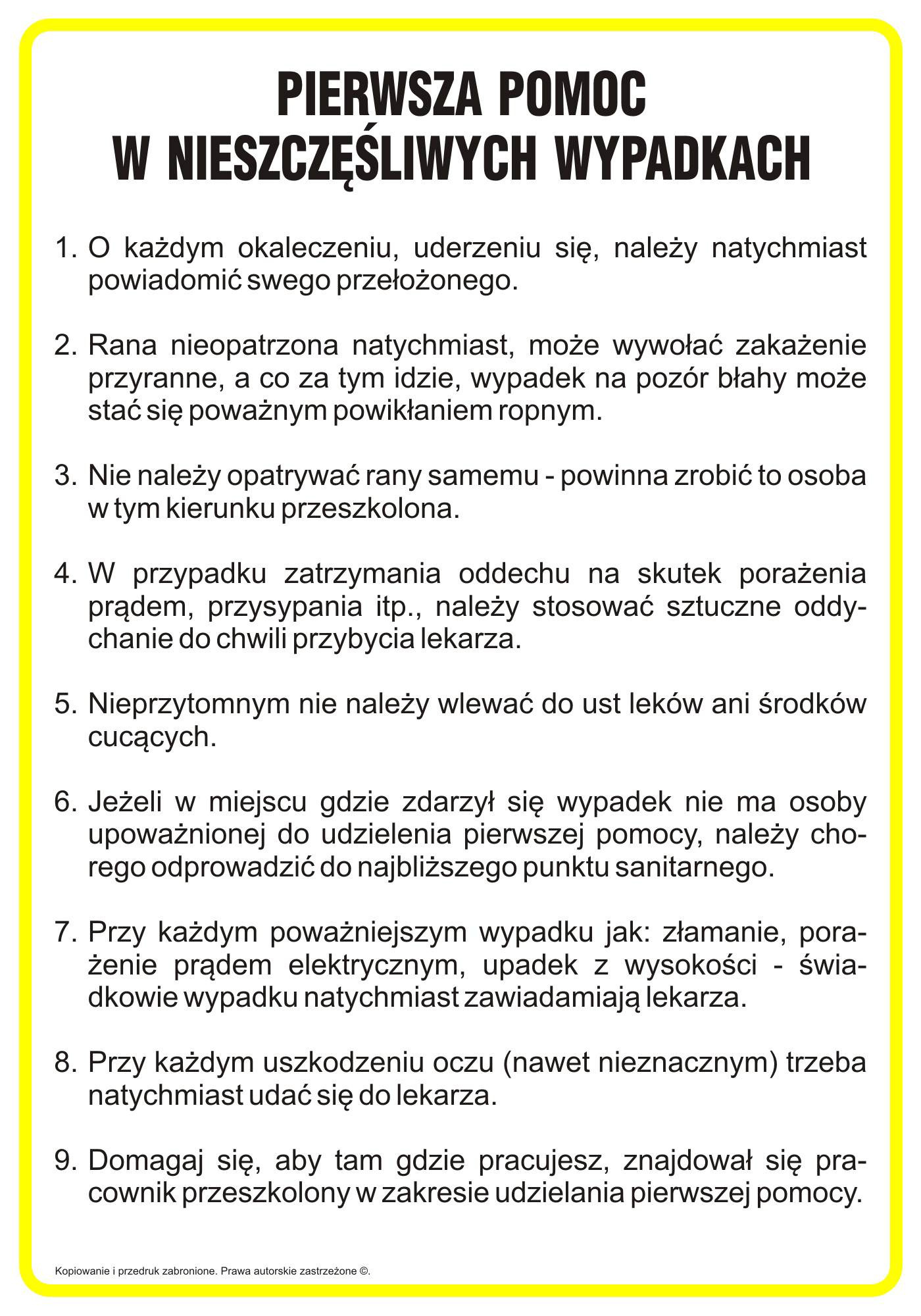 Oznaczenie Instrukcja Pierwsza Pomoc W Nieszcz Liwych Wypadkach