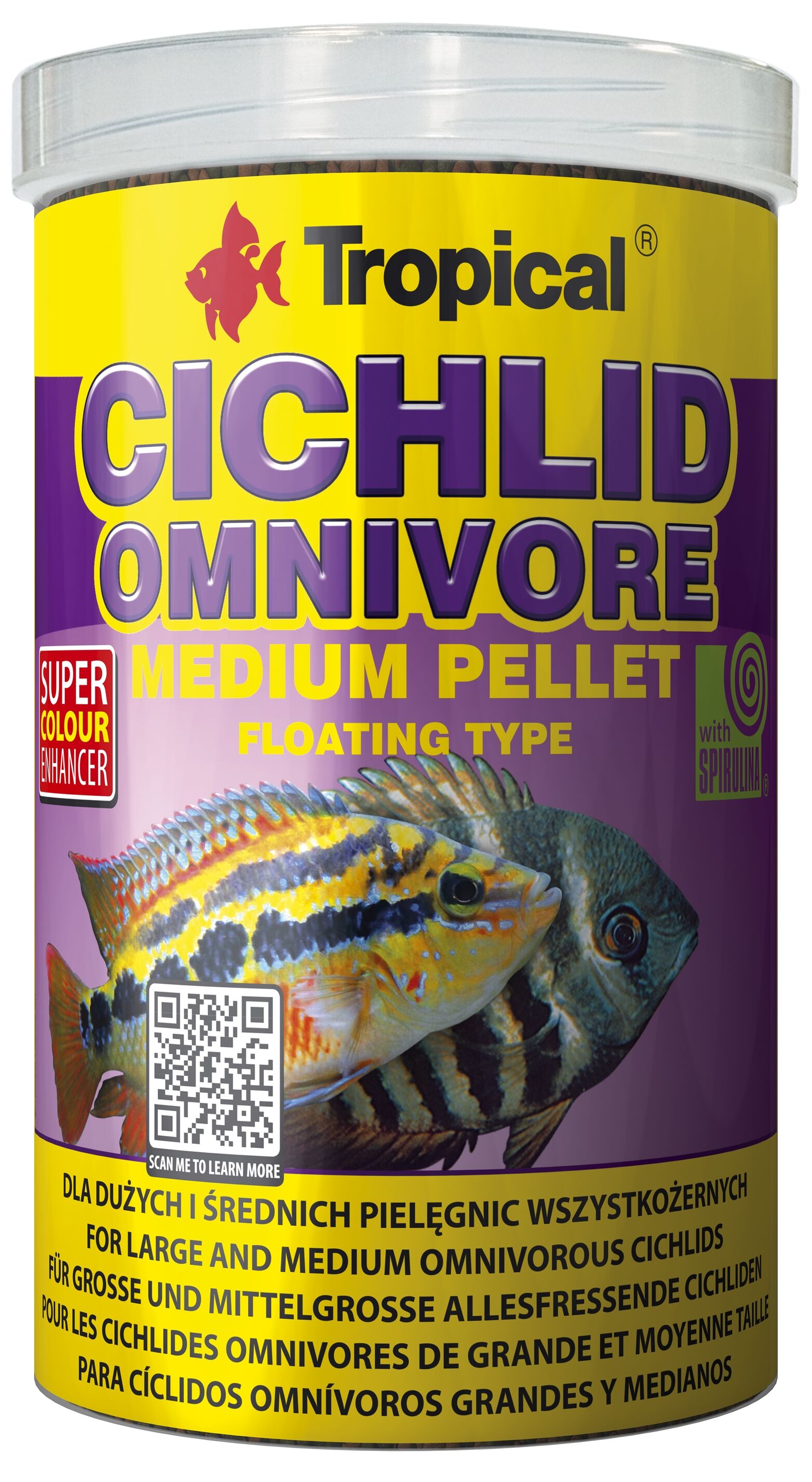 Pokarm dla ryb pływający Cichlid Omnivore Medium Pellet 1000 ml 360 g