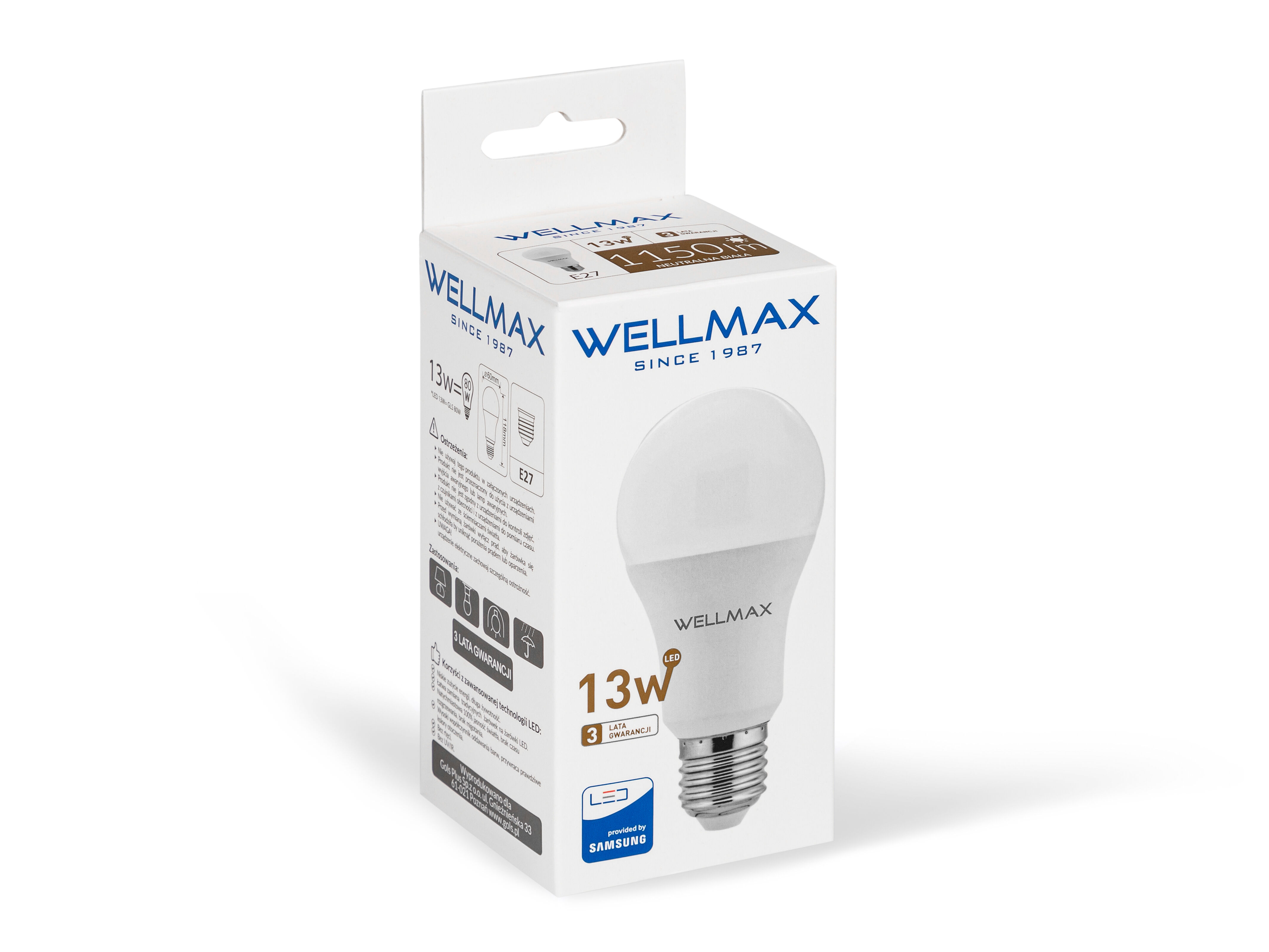 Żarówka ledowa Wellmax Samsung tradycyjna LED E 27 13 W barwa neutralna