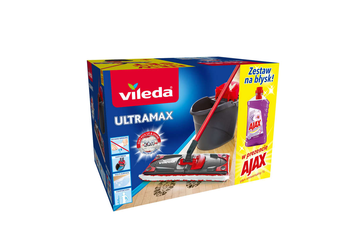 Zestaw mop wiadro Ultramax z uniwersalnym płynem Ajax Vileda