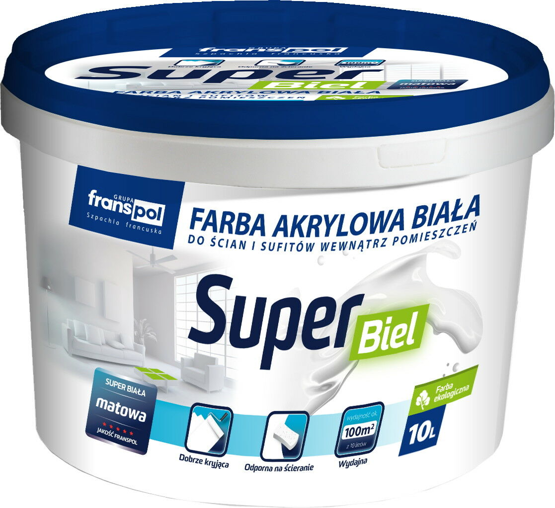 Farba akrylowa wewnętrzna SUPER BIEL 10 l Franspol