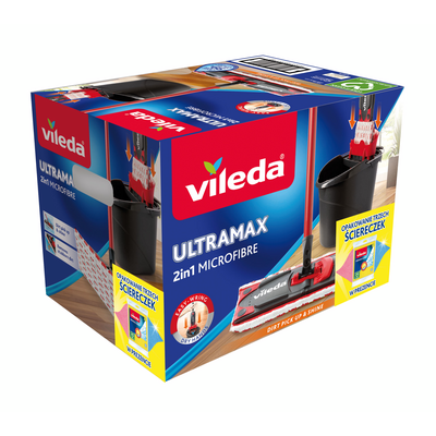 Mop płaski, wiadro Ultramax BOX + zestaw 3 ściereczek Vileda