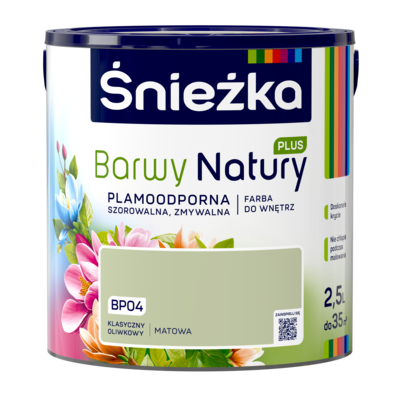 Farba lateksowa Barwy Natury PLUS TESTER klasyczny oliwkowy BP04 2,5 l Śnieżka