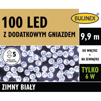 Lampki choinkowe led 100 l zasilacz z dodatkowym gniazdem BULINEX