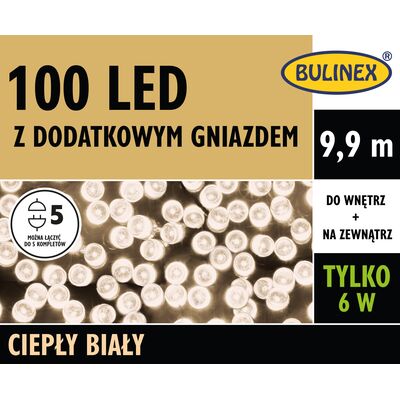 Lampki choinkowe led 100 l zasilacz z dodatkowym gniazdem BULINEX