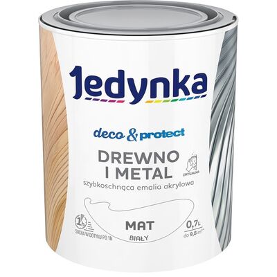 Farba akrylowa Jedynka DecoProtect Drewno i Metal mat Biały 0,7 l