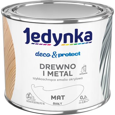 Farba akrylowa Jedynka DecoProtect Drewno i Metal Mat Biały 0,2 l