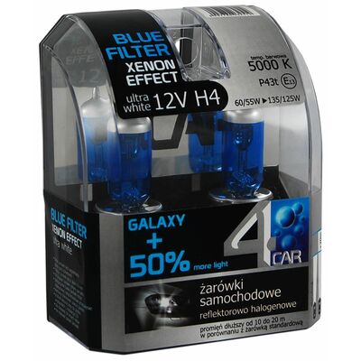 Zestaw żarówek samochodowych H4 12V BLUE GALAXY +50% 4CAR