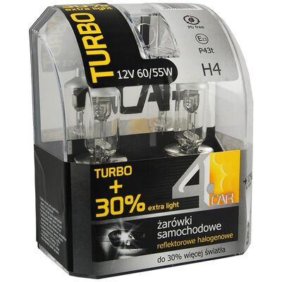Zestaw żarówek samochodowych H4 12V TURBO +30% 4CAR