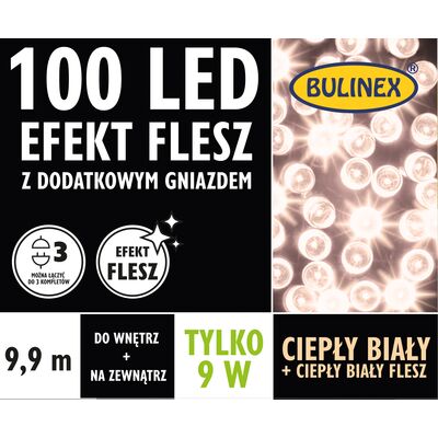 Lampki choinkowe flesz 100 LED ciepły/zimny biały Bulinex