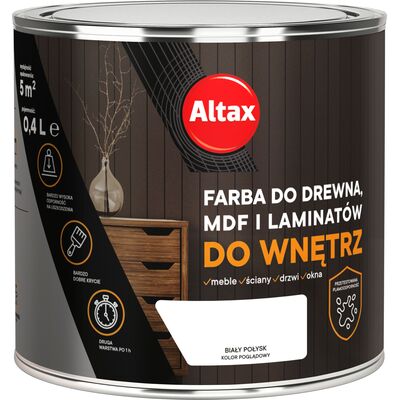 Farba do drewna, mdf, laminat 400 ml biały połysk ALTAX