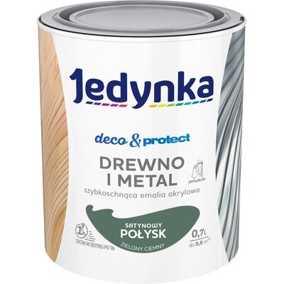 Farba akrylowa Jedynka DecoProtect Drewno i Metal Satynowy Połysk Zielony ciemny 0,7 l