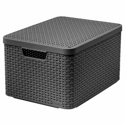 Kosz z pokrywką Rattan Style L 44 x 33 x 24 cm ciemnoszary CURVER