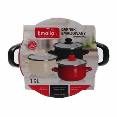 Garnek emaliowany z pokrywką 16 cm 1,9 l czarny