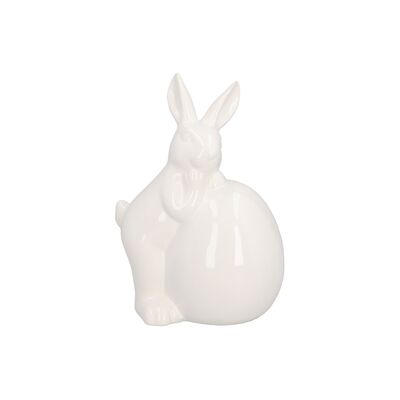 Figurka ceramiczna zając z jajkiem 22 cm biała