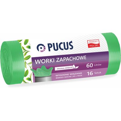 Worek zapachowy na śmieci Pucuś 60 l zielona herbata 16 sztuk