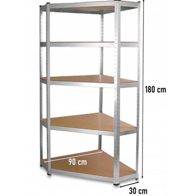 Regał metalowy narożny 180 x 90 x 30 cm 5p wciskany
