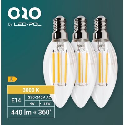 Żarówka LED ORO E14 C35 FL 4W WW trójpak