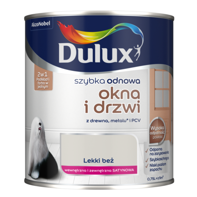 Farba akrylowa Dulux Szybka Odnowa Okna i Drzwi 0,75 l - lekki beż