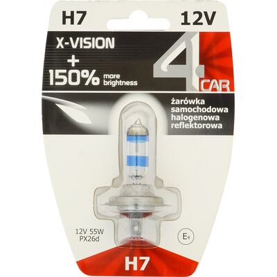 Żarówka samochodowa H7 12 V X-VISION +150%  4CAR